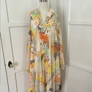 SOLD Vintage 70s Floral Semi-Sheer Kimono Sleeve Multicolor Maxi Dress